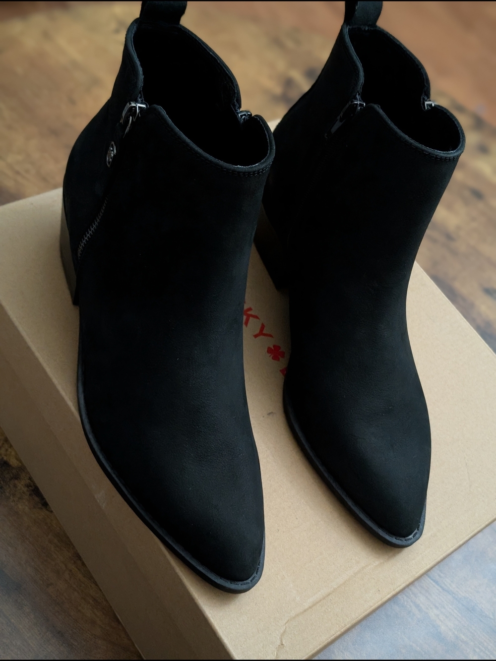 Lucky Brand Black Suede Pointed-Toe Women's Ankle Boots